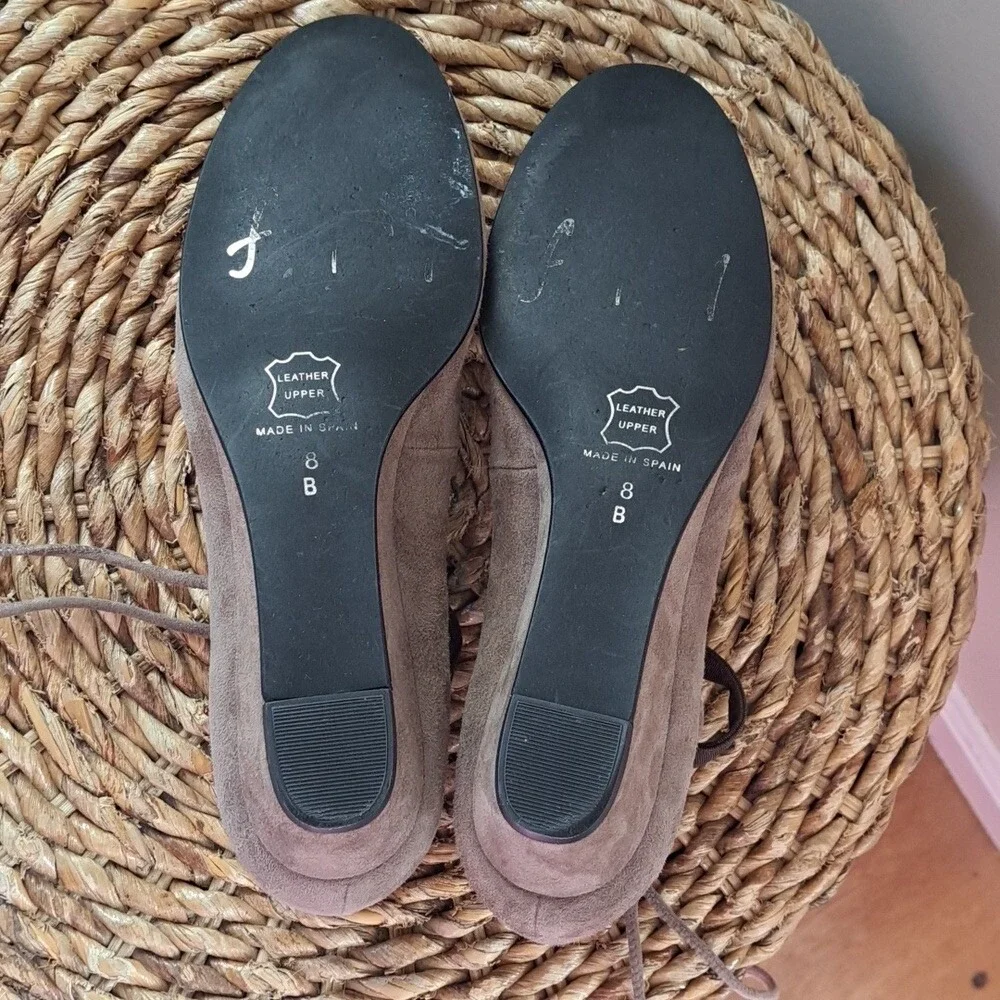 FS/NY French Sole Womens Taupe Suede Elastic/String Lace-up Ballet Wedge Flats 8